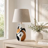 Black, White & Orange Abstract Ceramic Table Lamp, Modern Bedside Lamp