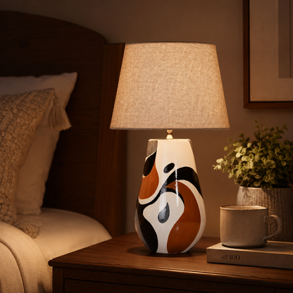 Black, White & Orange Abstract Ceramic Table Lamp, Modern Bedside Lamp