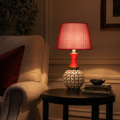 Geometric Ceramic Table Lamp, Hand-Painted Black & White Gourd Lamp