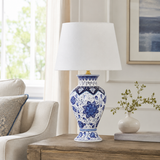 Blue & White Floral Urn Table Lamp, Hand-Painted Ceramic Lamp