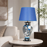 Blue & Black Patchwork Ceramic Table Lamp, Hand-Painted Urn Lamp