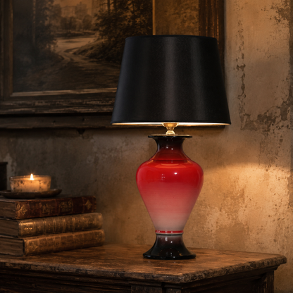 Red Ombre Ceramic Table Lamp with Black Shade, Glossy Urn Lamp