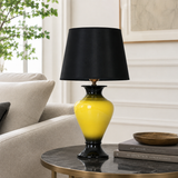 Yellow & Black Ceramic Table Lamp with Black Shade, Glossy Urn Lamp