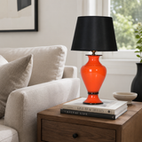 Orange Ceramic Table Lamp with Black Shade, Glossy Urn Bedside Lamp