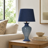 Blue Ombre Ceramic Table Lamp with Navy Shade, Glossy Urn Bedside Lamp
