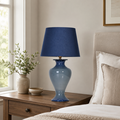 Blue Ombre Ceramic Table Lamp with Navy Shade, Glossy Urn Bedside Lamp