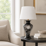 Black Landscape Ceramic Table Lamp, Hand-Painted Monochrome Urn Lamp