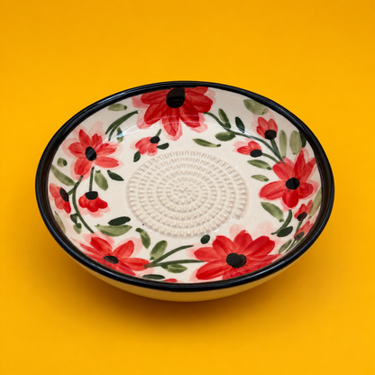 Ceramic Garlic Grater Plate, 7" Handmade & Hand-Painted for Garlic and Ginger
