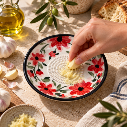 Ceramic Garlic Grater Plate, 7" Handmade & Hand-Painted for Garlic and Ginger