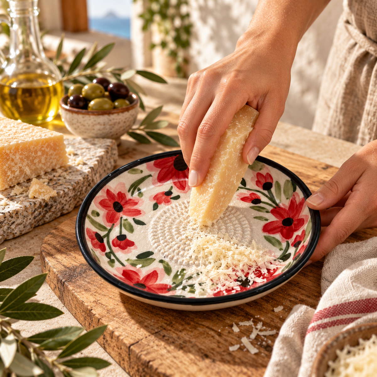 Ceramic Garlic Grater Plate, 7" Handmade & Hand-Painted for Garlic and Ginger