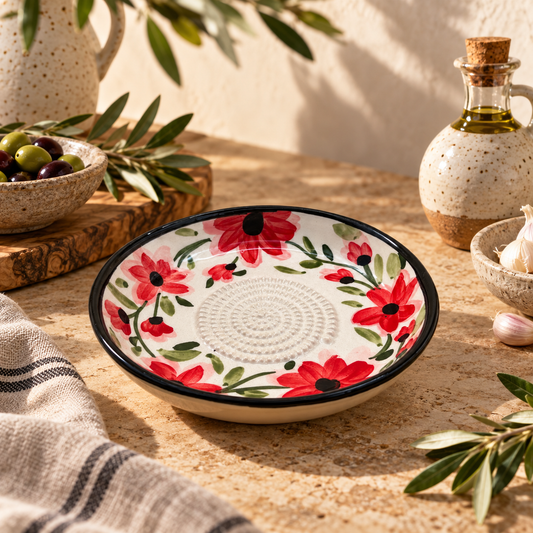Rosy Bloom hand-painted ceramic grater plate, 7 inch garlic and ginger grater