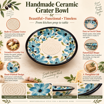Ceramic Garlic Grater Plate, 7" Handmade & Hand-Painted for Garlic and Ginger