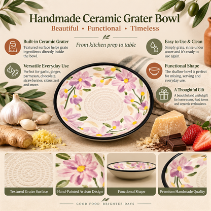 Ceramic Garlic Grater Plate, 7" Handmade & Hand-Painted for Garlic and Ginger