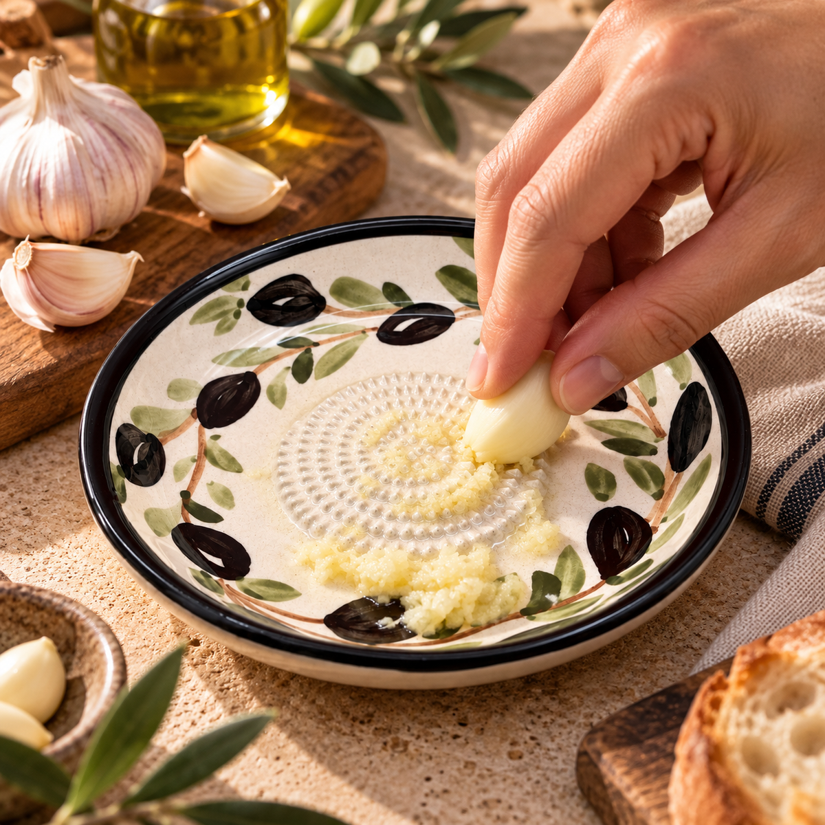 Ceramic Garlic Grater Plate, 7" Handmade & Hand-Painted for Garlic and Ginger