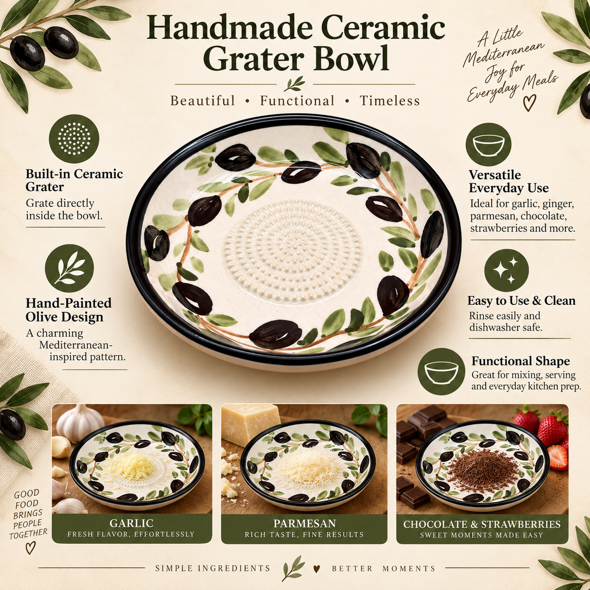 Ceramic Garlic Grater Plate, 7" Handmade & Hand-Painted for Garlic and Ginger