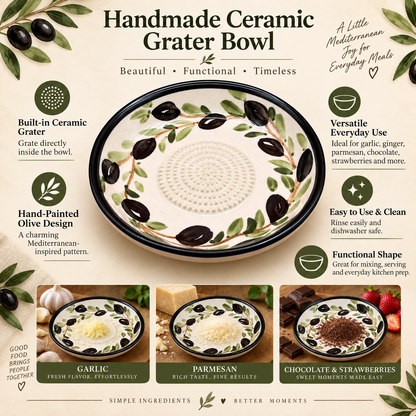 Ceramic Garlic Grater Plate, 7" Handmade & Hand-Painted for Garlic and Ginger