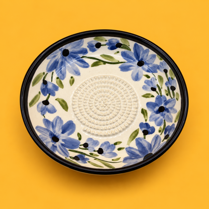 Ceramic Garlic Grater Plate, 7" Handmade & Hand-Painted for Garlic and Ginger