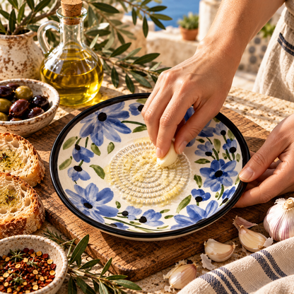 Ceramic Garlic Grater Plate, 7" Handmade & Hand-Painted for Garlic and Ginger