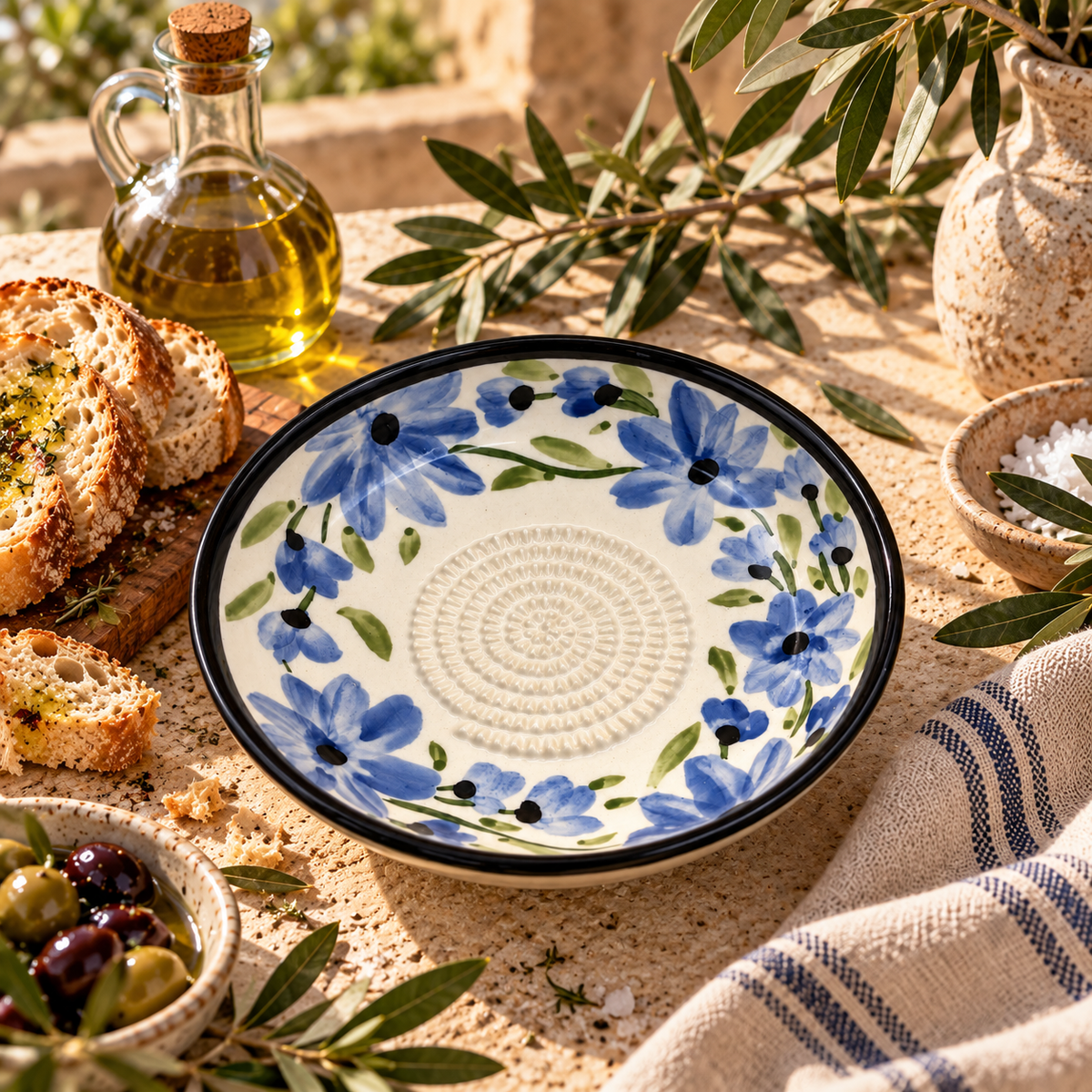 Ceramic Garlic Grater Plate, 7" Handmade & Hand-Painted for Garlic and Ginger