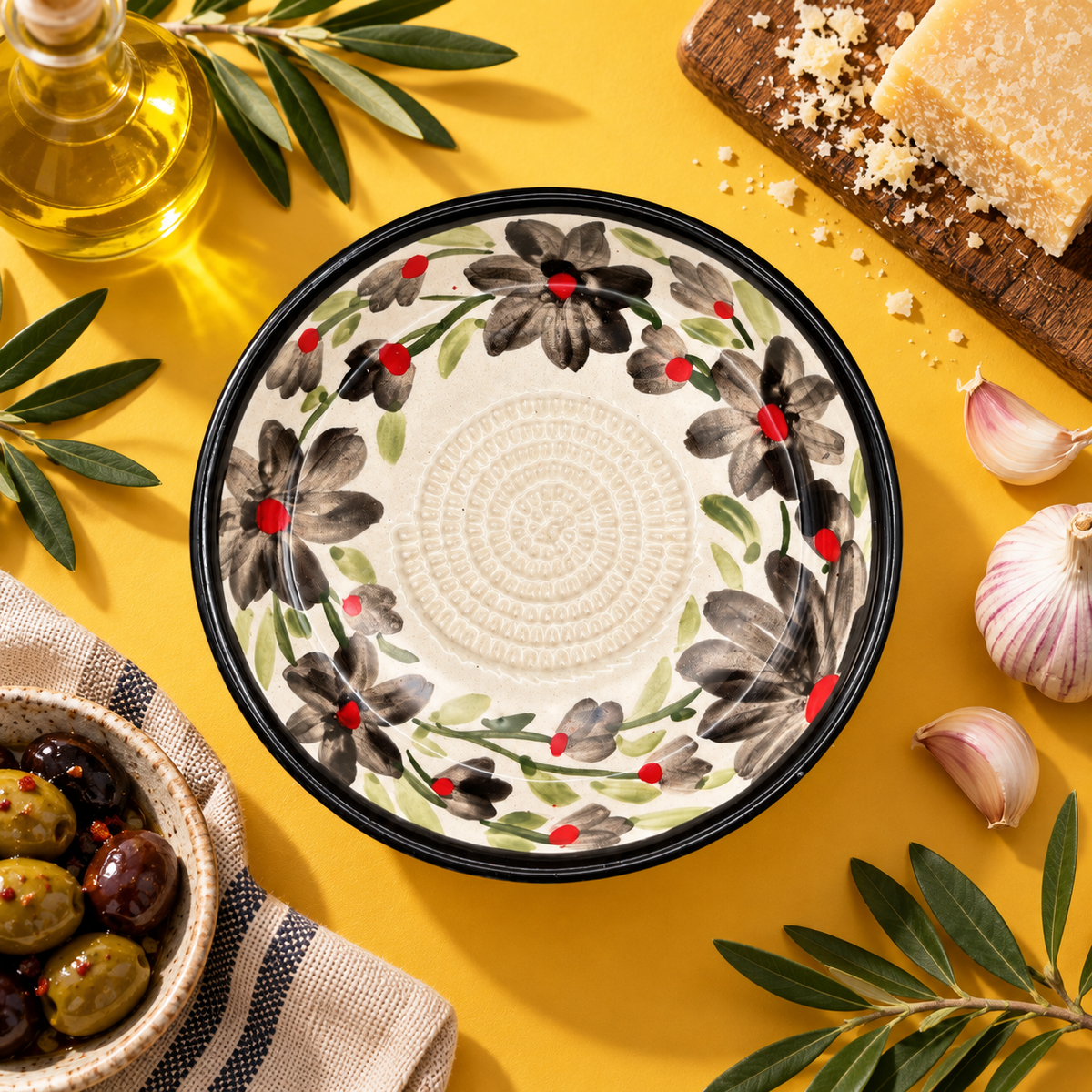 Ceramic Garlic Grater Plate, 7" Handmade & Hand-Painted for Garlic and Ginger