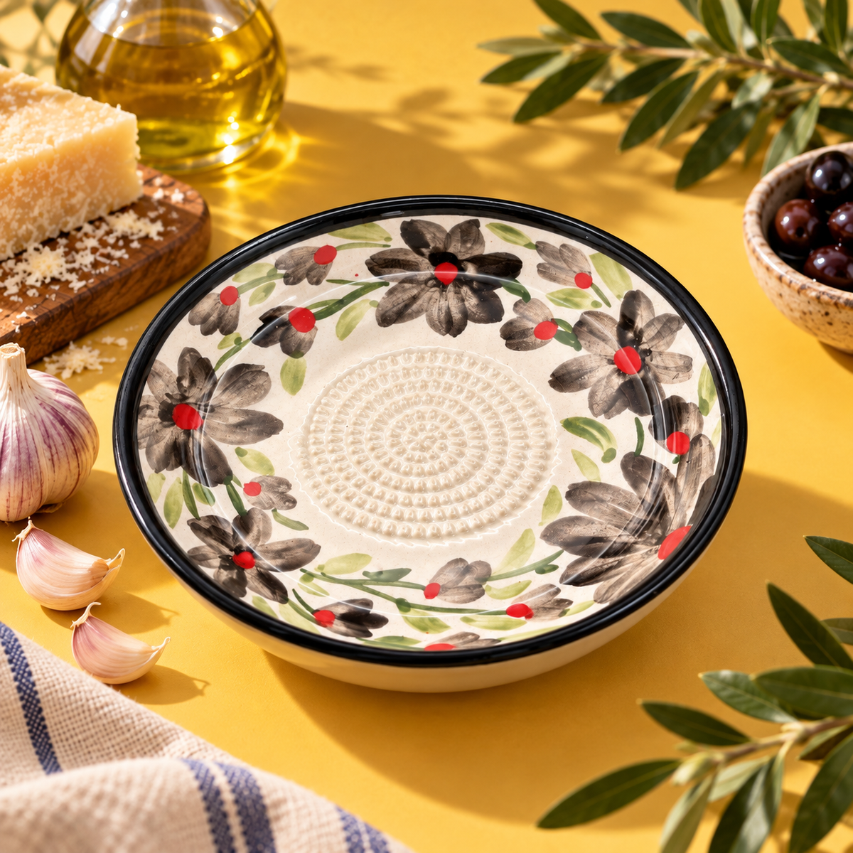 Ceramic Garlic Grater Plate, 7" Handmade & Hand-Painted for Garlic and Ginger