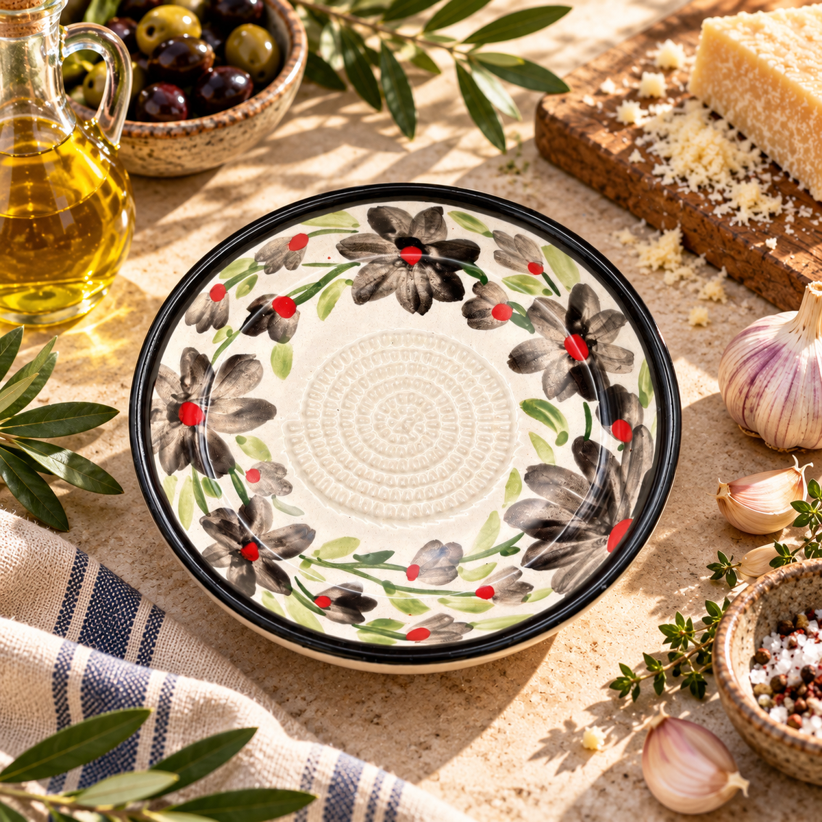 Ceramic Garlic Grater Plate, 7" Handmade & Hand-Painted for Garlic and Ginger