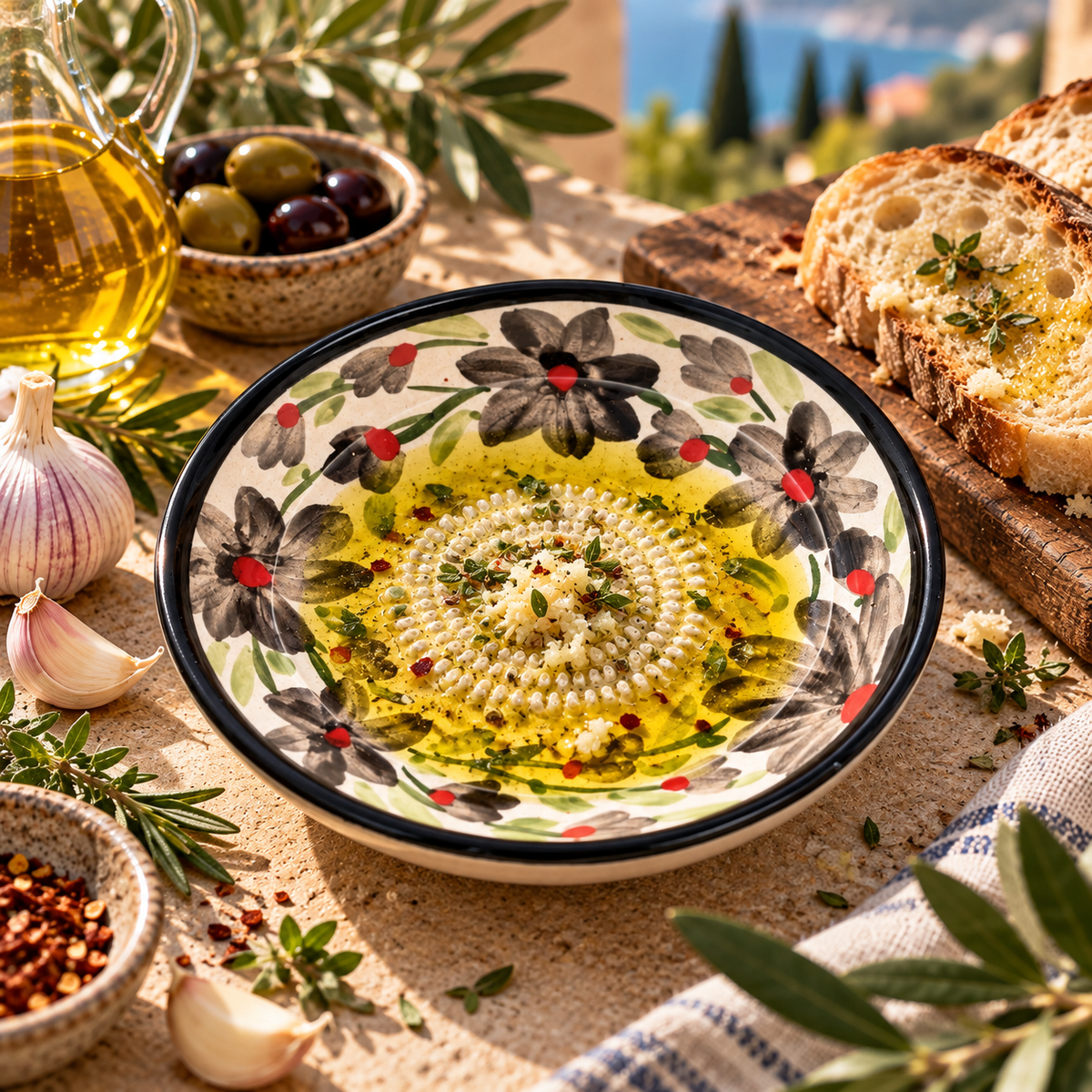 Ceramic Garlic Grater Plate, 7" Handmade & Hand-Painted for Garlic and Ginger