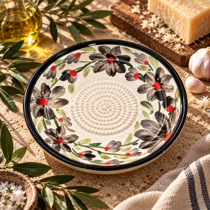 Ceramic Garlic Grater Plate, 7" Handmade & Hand-Painted for Garlic and Ginger