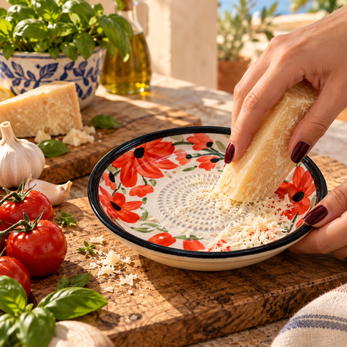 Ceramic Garlic Grater Plate, 7" Handmade & Hand-Painted for Garlic and Ginger
