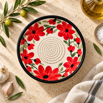 Ceramic Garlic Grater Plate, 7" Handmade & Hand-Painted for Garlic and Ginger