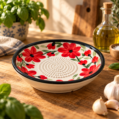 Ceramic Garlic Grater Plate, 7" Handmade & Hand-Painted for Garlic and Ginger