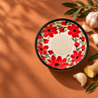 Ceramic Garlic Grater Plate, 7" Handmade & Hand-Painted for Garlic and Ginger