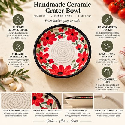 Ceramic Garlic Grater Plate, 7" Handmade & Hand-Painted for Garlic and Ginger