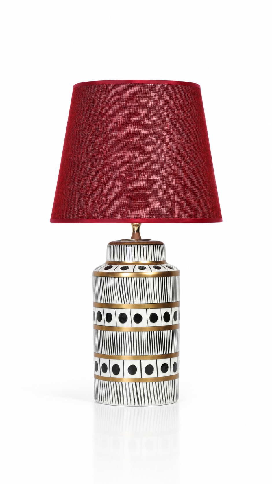 Black & White Ceramic Table Lamp with Gold Bands & Dots