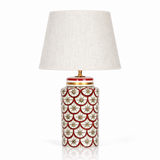 Red & White Ceramic Table Lamp, Scale Pattern Bedside Lamp