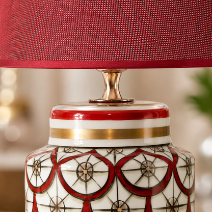 Red & White Ceramic Table Lamp, Scale Pattern Bedside Lamp