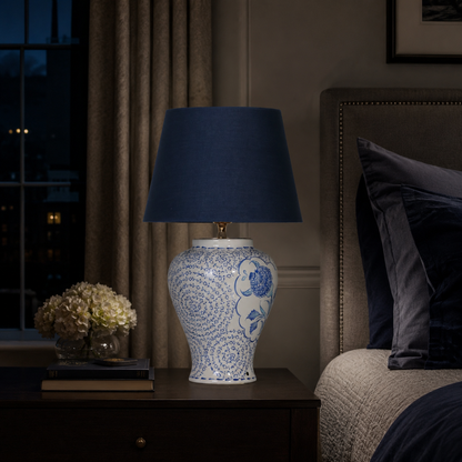 Blue & White Floral Ceramic Table Lamp, Chinoiserie Ginger Jar Lamp