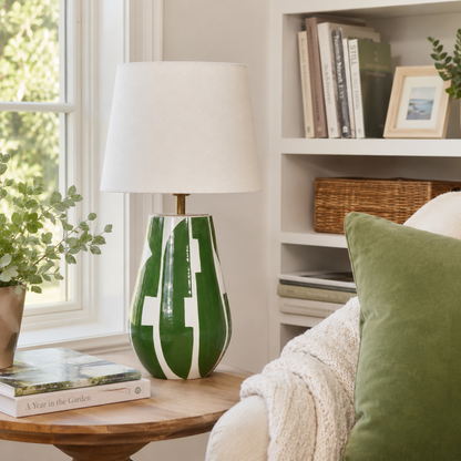 Green & White Ceramic Table Lamp, Modern Abstract Bedside Lamp