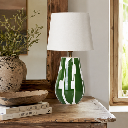 Green & White Ceramic Table Lamp, Modern Abstract Bedside Lamp