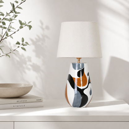 Black, White & Orange Abstract Ceramic Table Lamp, Modern Bedside Lamp