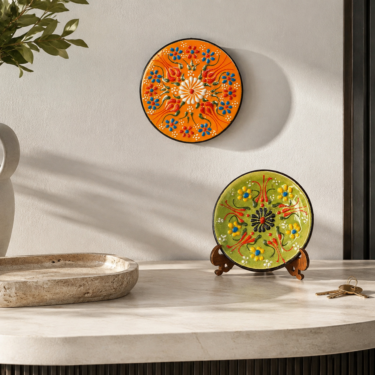 Decorative Ceramic Plate with Stand, 3" Handmade Ceramic Platter (8 cm) Decorative Dish, Home Decor