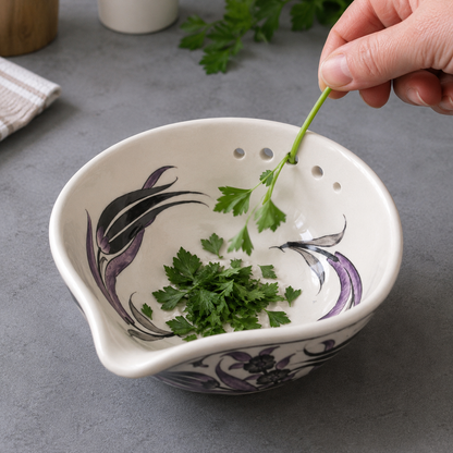 Herb Stripper Bowl & Garlic Grater  – Ceramic Ginder Bowl for Herbs, Ginger & Parmesan