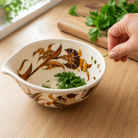 Herb Stripper Bowl & Garlic Grater  – Ceramic Ginder Bowl for Herbs, Ginger & Parmesan