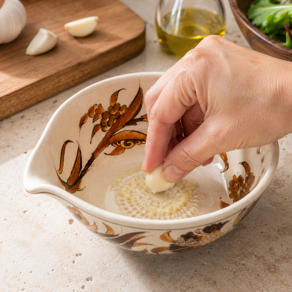 Herb Stripper Bowl & Garlic Grater  – Ceramic Ginder Bowl for Herbs, Ginger & Parmesan