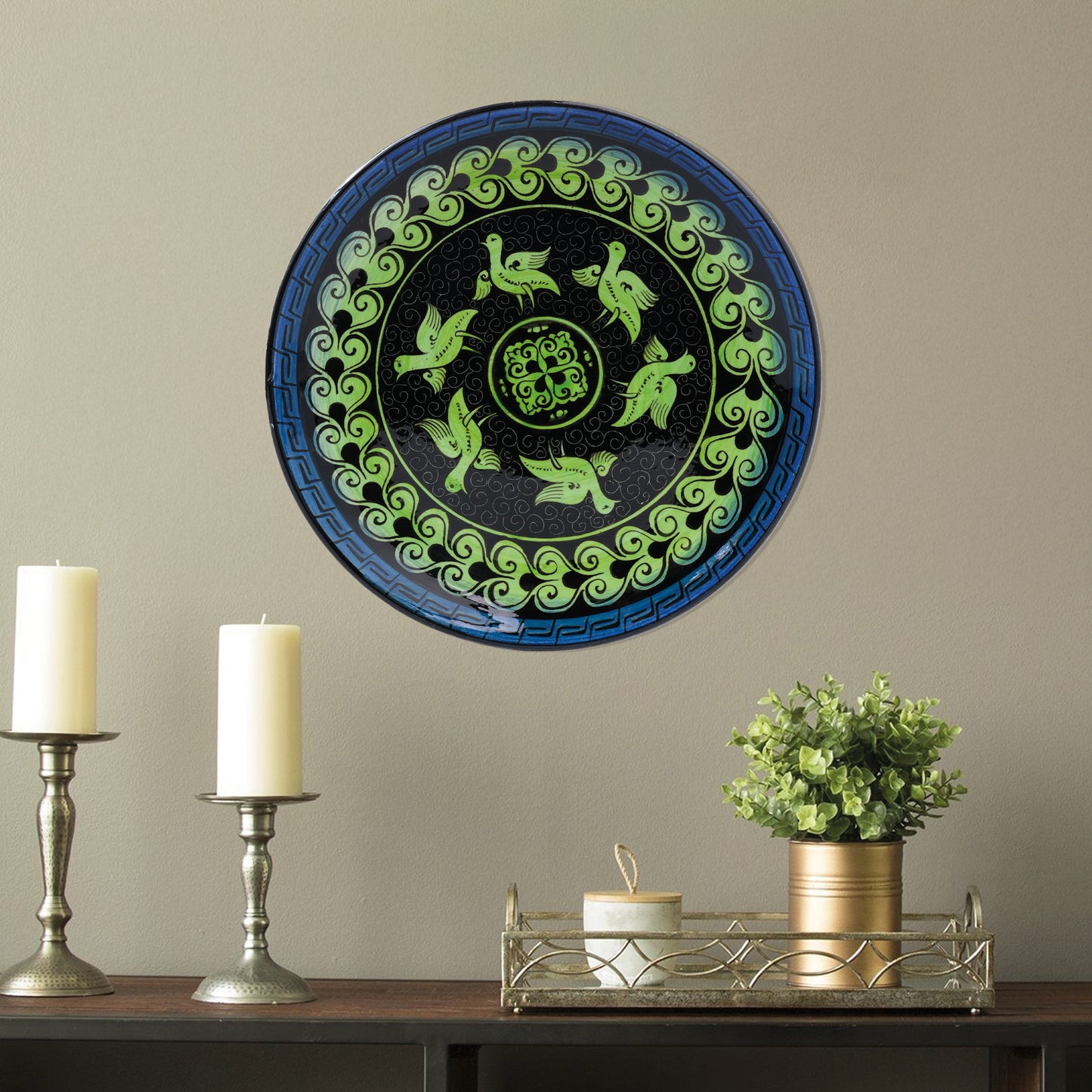 Ceramic Decorative Plate, Emerald Birds Decorative Plate