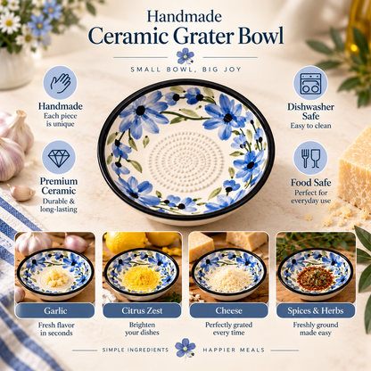Ceramic Garlic Grater Plate, 7" Handmade & Hand-Painted for Garlic and Ginger