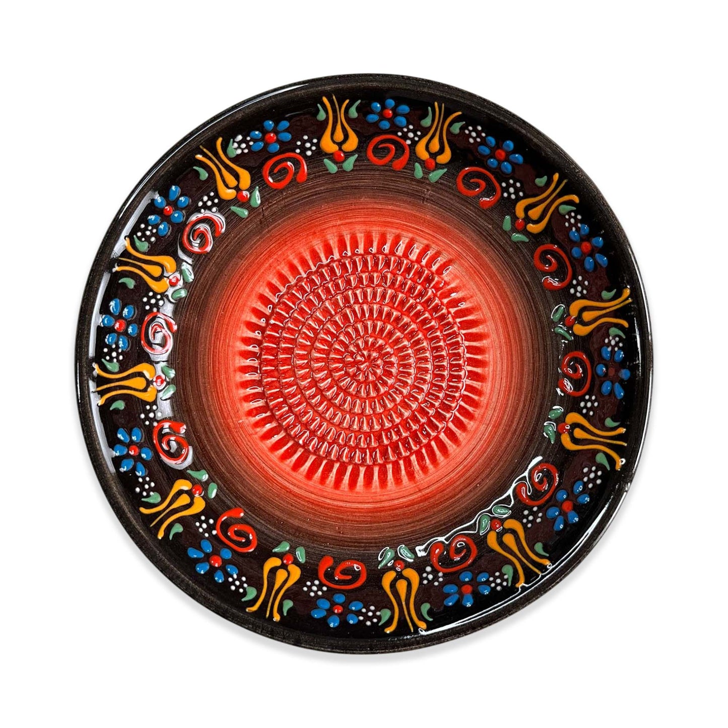 Decorative garlic grater bowl with colorful patterns on a white background