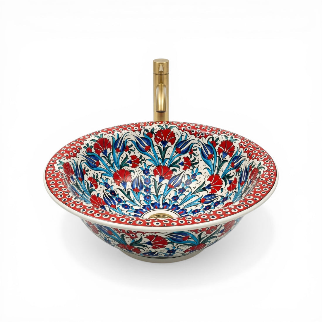 Anatolian Bloom Ceramic Vessel Sink, Handpainted Turkish Bathroom Basin