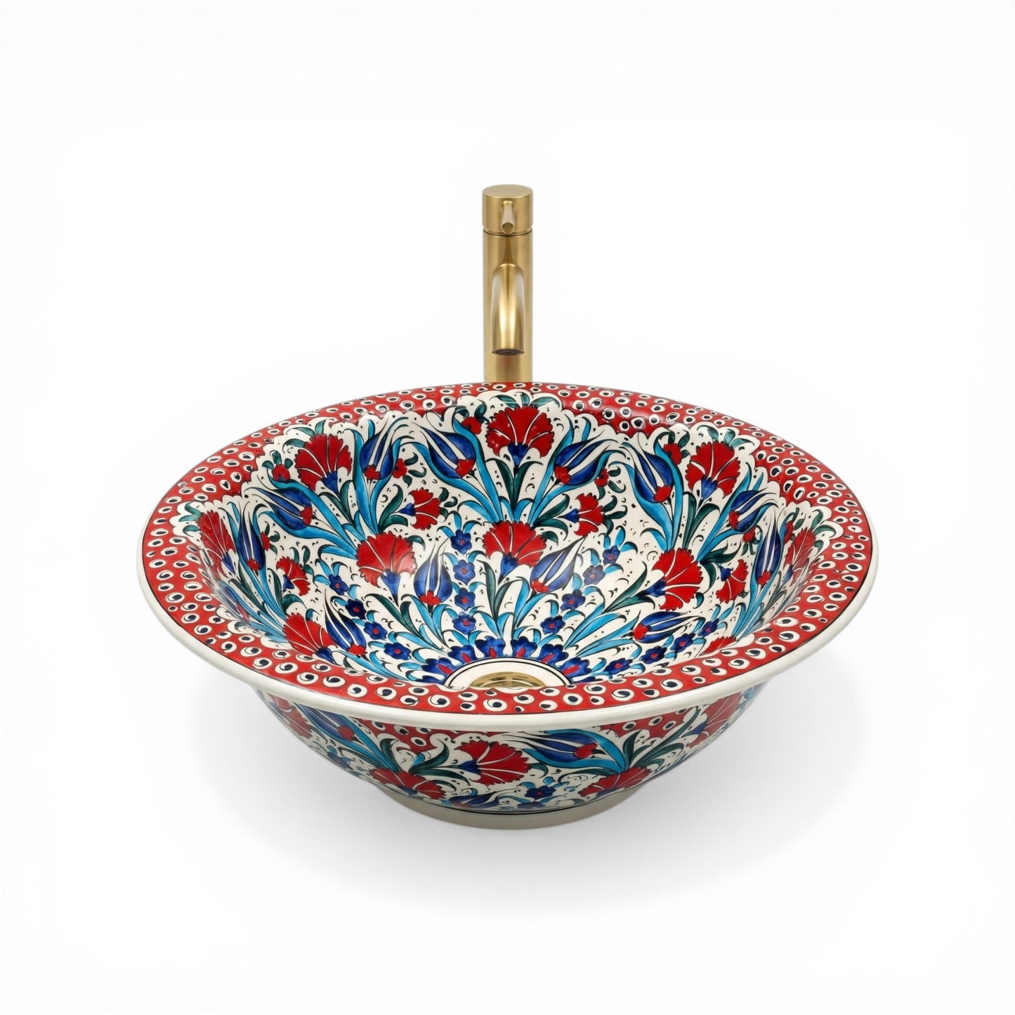 Anatolian Bloom Ceramic Vessel Sink, Handpainted Turkish Bathroom Basin
