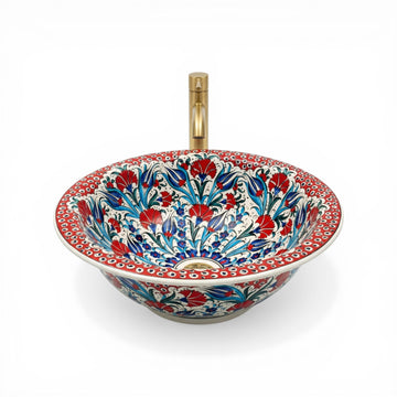 Anatolian Bloom Ceramic Vessel Sink, Handpainted Turkish Bathroom Basin